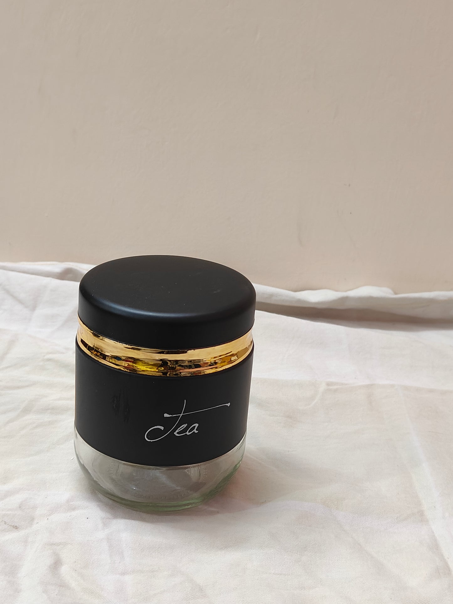 Luxury Matte Black Glass Jar Set with Gold Rim – Tea, Coffee & Sugar