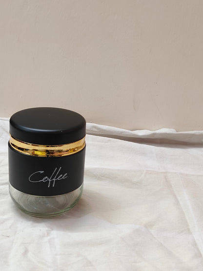 Luxury Matte Black Glass Jar Set with Gold Rim – Tea, Coffee & Sugar