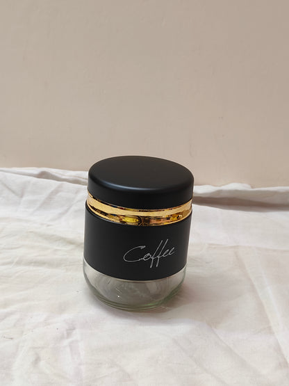 Luxury Matte Black Glass Jar Set with Gold Rim – Tea, Coffee & Sugar