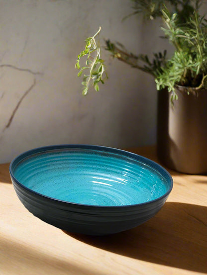 Ripple-Textured Turquoise Plastic Serving Bowl – Small, Big, or Set of 2