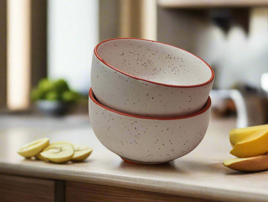 Speckled Beige Ceramic Bowl – Minimal Matte Finish - Set of 2
