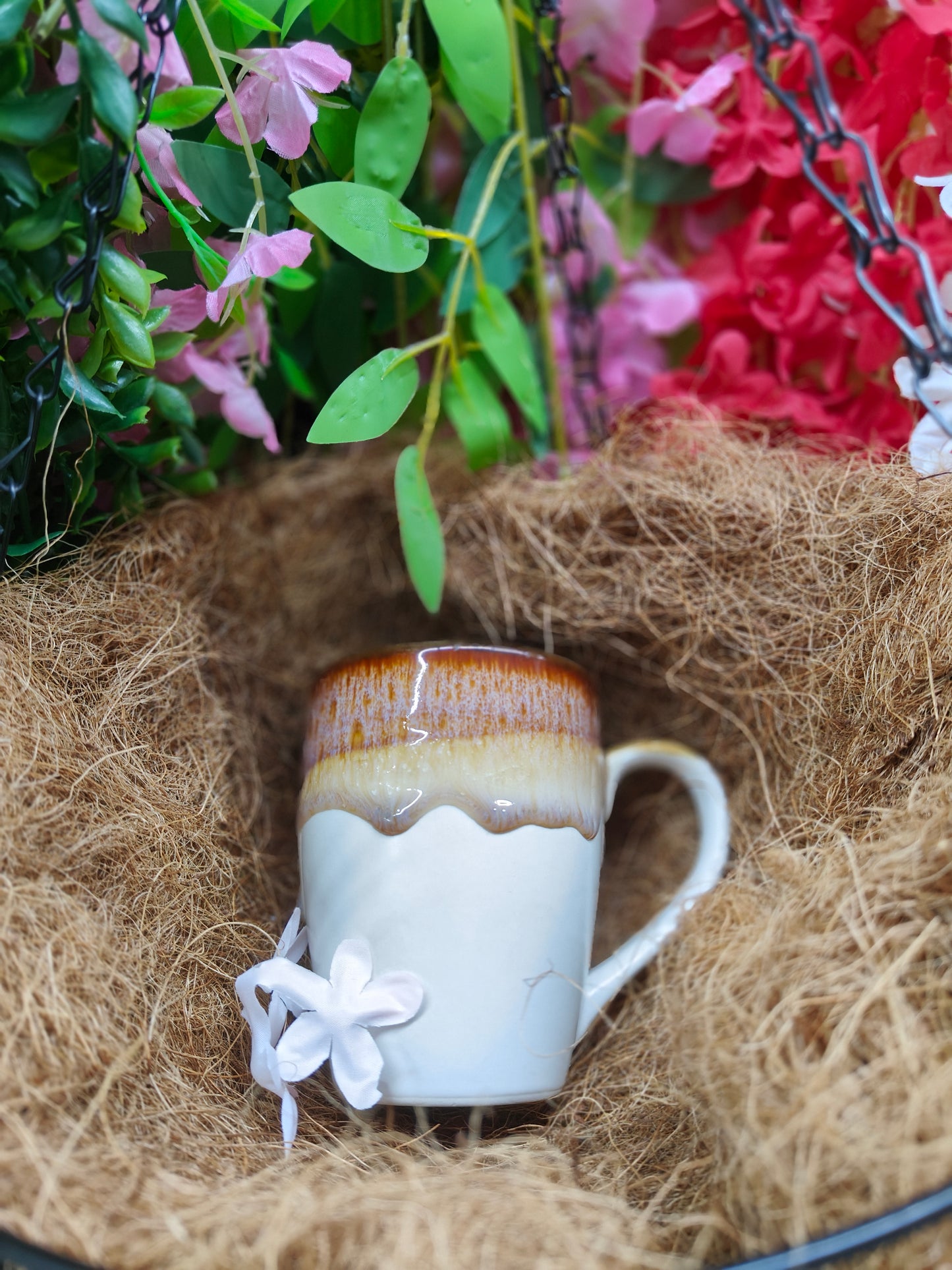 Gradient Glaze Ceramic Mug – White & Burnt Caramel