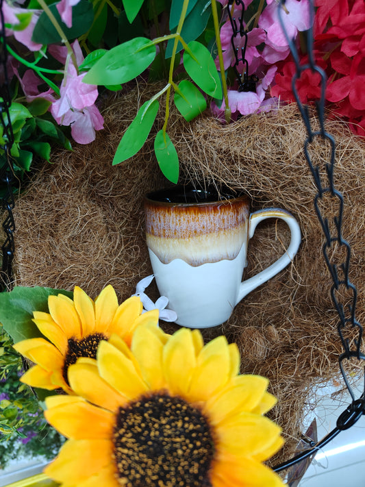 Gradient Glaze Ceramic Mug – White & Burnt Caramel