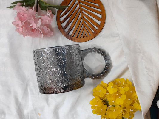 Elegant Embossed Glass Mug with Designer Handle