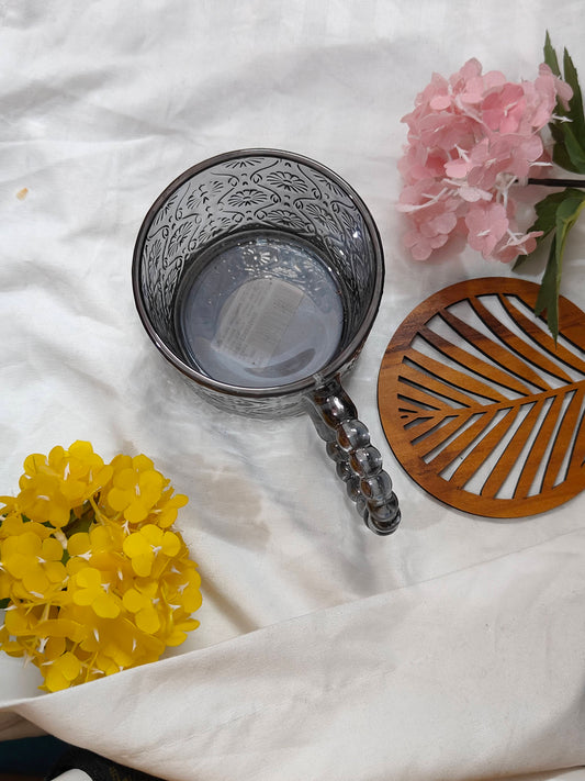Elegant Embossed Glass Mug with Designer Handle