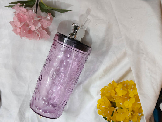 Love Glass Tumbler – Purple | With Lid & Straw