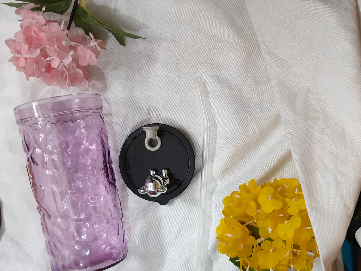 Love Glass Tumbler – Purple | With Lid & Straw