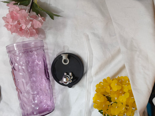 Love Glass Tumbler – Purple | With Lid & Straw