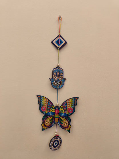 Evil Eye & Butterfly Wall Hanging Set (Set of 2) – Boho Protection Decor