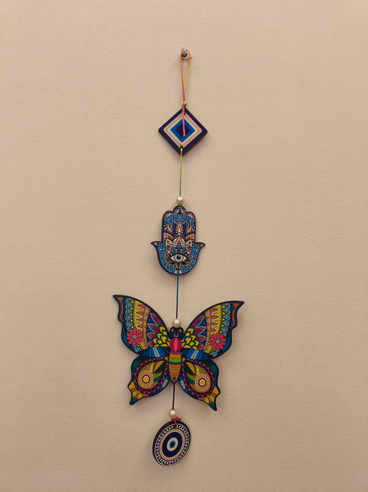 Evil Eye & Butterfly Wall Hanging Set (Set of 2) – Boho Protection Decor