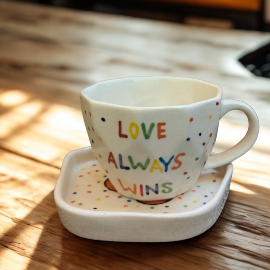 Love Always Wins – Ceramic Cup & Saucer Set