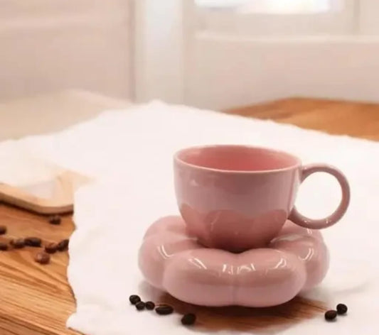Pink Ceramic Cup & Flower Saucer Set – Elegant Pastel Drinkware