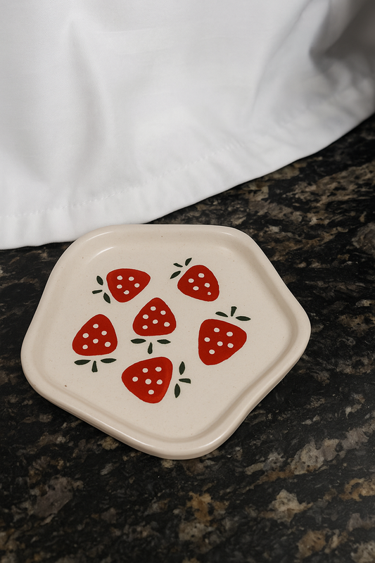 Hand-painted Strawberry Ceramic Cup & Plate Set