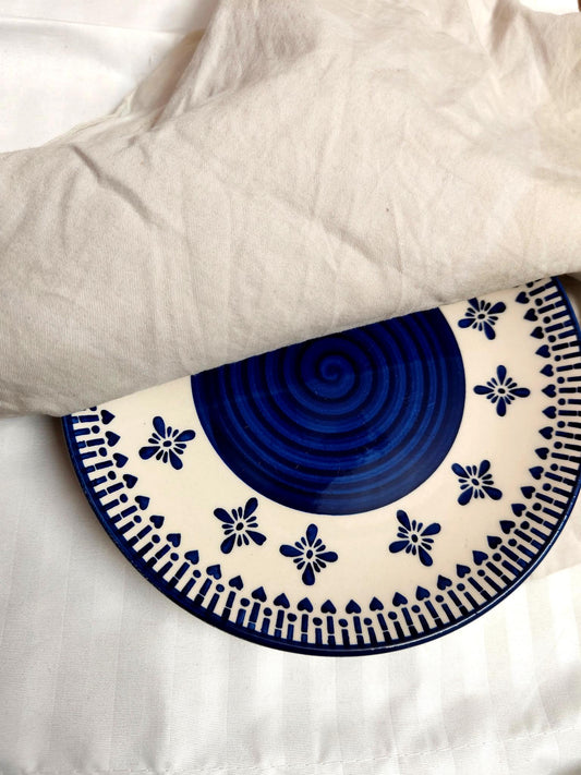Blue & White Quarter Ceramic Plate – Single or Set of 2