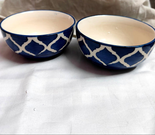 Blue Pattern Ceramic Bowl - Set of 2