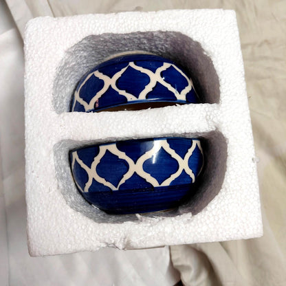 Blue Pattern Ceramic Bowl - Set of 2