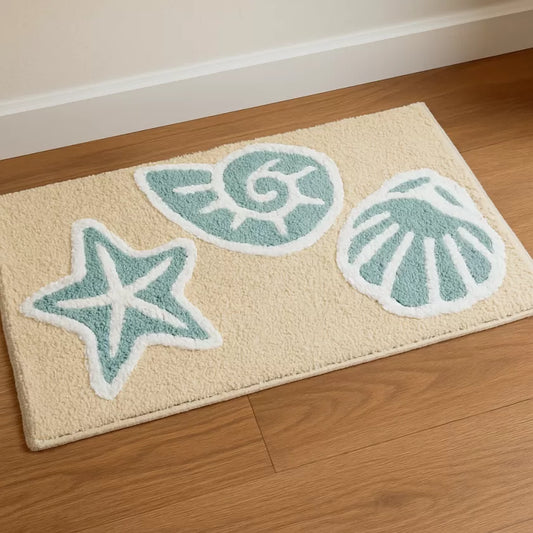 Ocean Shells Bathroom Mat – Soft & Absorbent | Anti-Slip