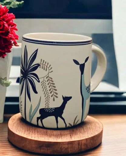 Jungle Safari Ceramic Coffee Mug – Blue Deer Print (325ml)