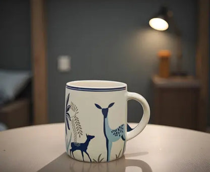 Jungle Safari Ceramic Coffee Mug – Blue Deer Print (325ml)