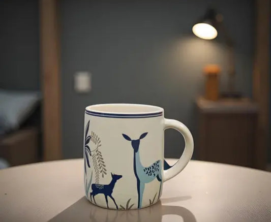Jungle Safari Ceramic Coffee Mug – Blue Deer Print (325ml)