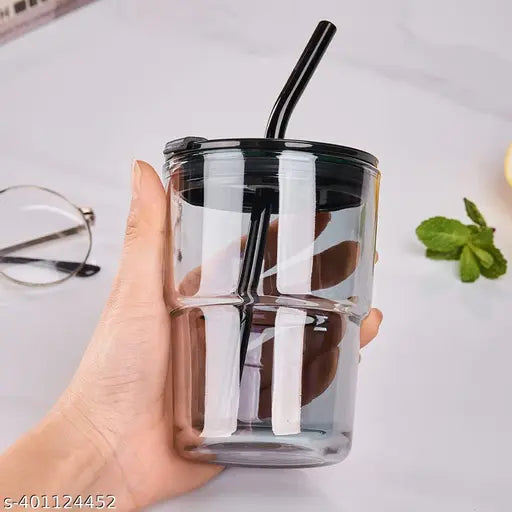 Clear Tumbler with Black Lid & Straw – Leakproof Iced Coffee Cup