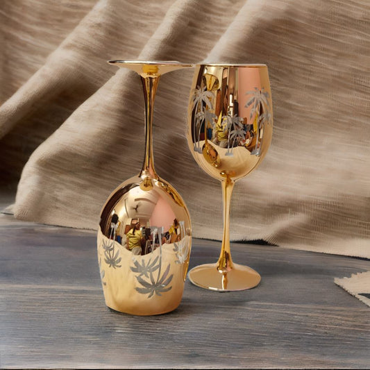 Golden Palm Luxury Wine Glasses – Set of 2